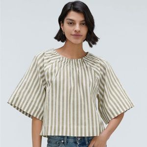 EVERLANE The Seersucker Gathered Tee Stripe